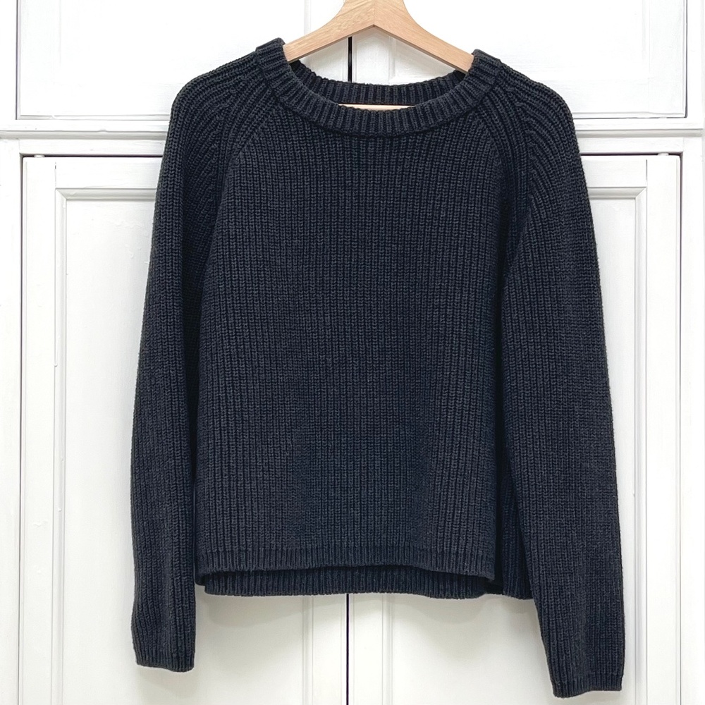 Quince 100% Organic Cotton Fisherman Crew Sweater Charcoal Chunky Knit Womens XL